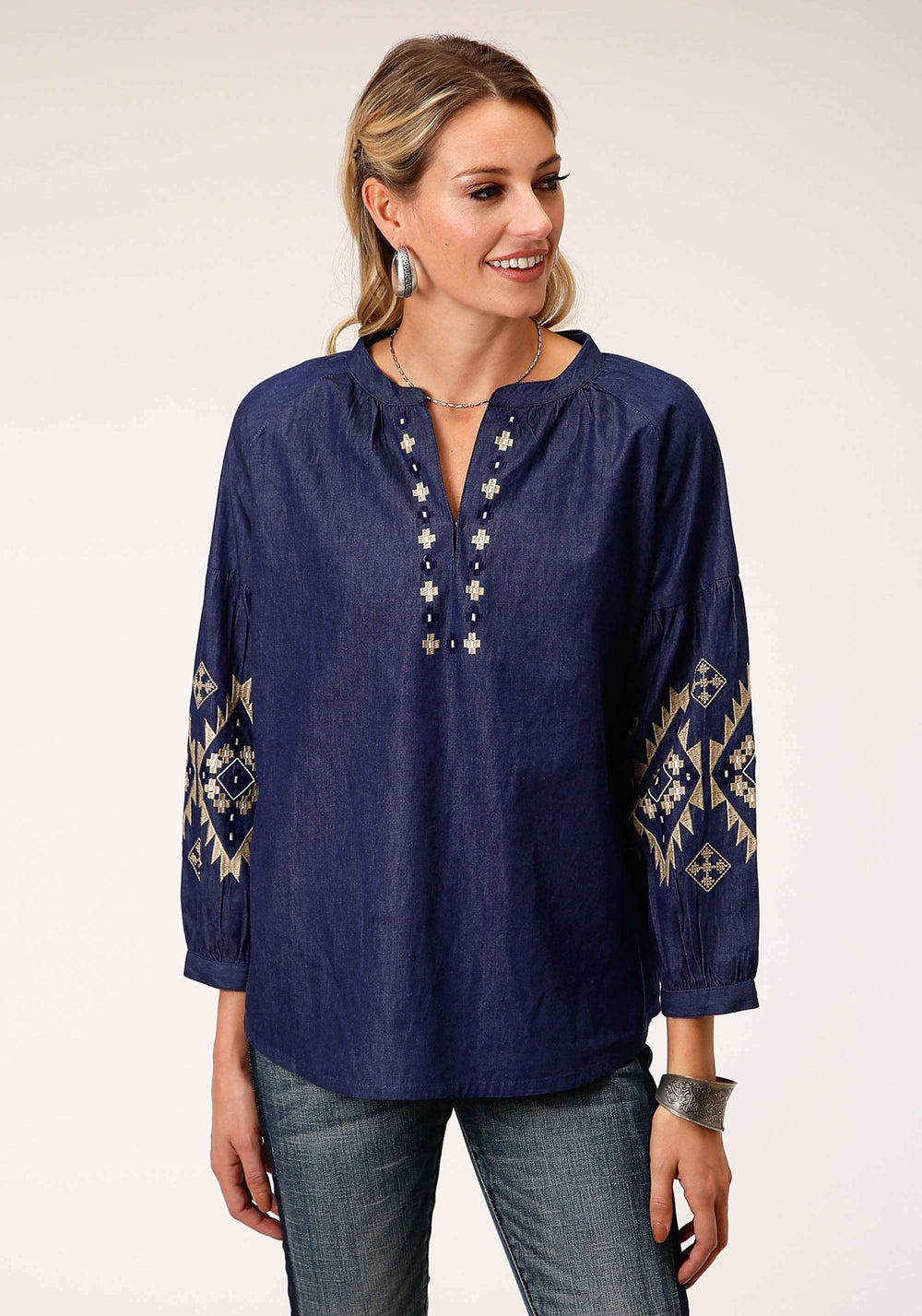Roper Womens Long Sleeve Indigo Denim Blouse - Roper - Flyclothing LLC