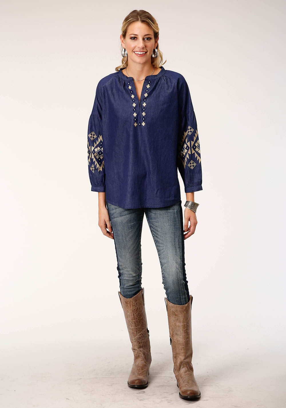 Roper Womens Long Sleeve Indigo Denim Blouse - Roper - Flyclothing LLC