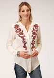 Roper Womens Long Sleeve Cream Solid Rayon Challis Blouse - Roper - Flyclothing LLC