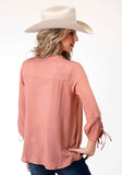 Roper Womens Long Sleeve Dk Coral Solid Rayon Peasant Blouse - Roper - Flyclothing LLC