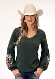 Roper Womens Long Sleeve Charcoal Grey Poly Crepe Blouse - Roper - Flyclothing LLC