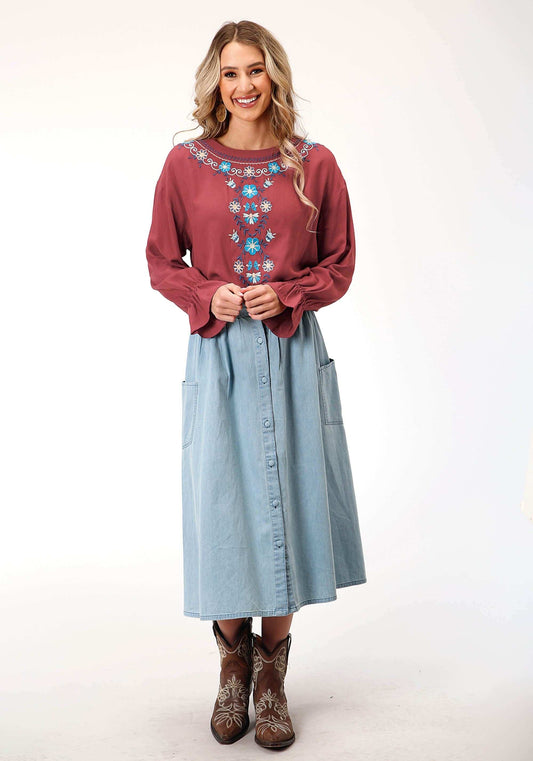 Roper Womens Long Sleeve Barn Red Solid Rayon Blouse - Roper - Flyclothing LLC