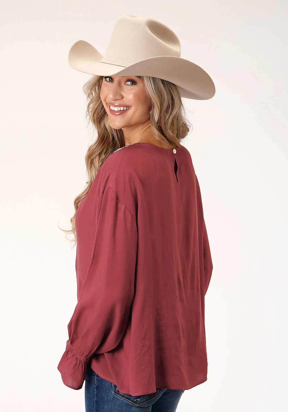Roper Womens Long Sleeve Barn Red Solid Rayon Blouse - Roper - Flyclothing LLC