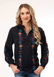 Roper Womens Long Sleeve Black Poly Vneck Peasant Blouse - Roper - Flyclothing LLC