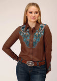 Roper Womens Long Sleeve Snap Solid Brown Rayon Shirt Western Shirt - Roper - Flyclothing LLC