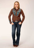 Roper Womens Long Sleeve Snap Solid Brown Rayon Shirt Western Shirt - Roper - Flyclothing LLC