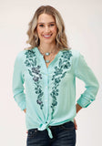 Roper Womens Long Sleeve Solid Aqua Rayon Blouse - Roper - Flyclothing LLC