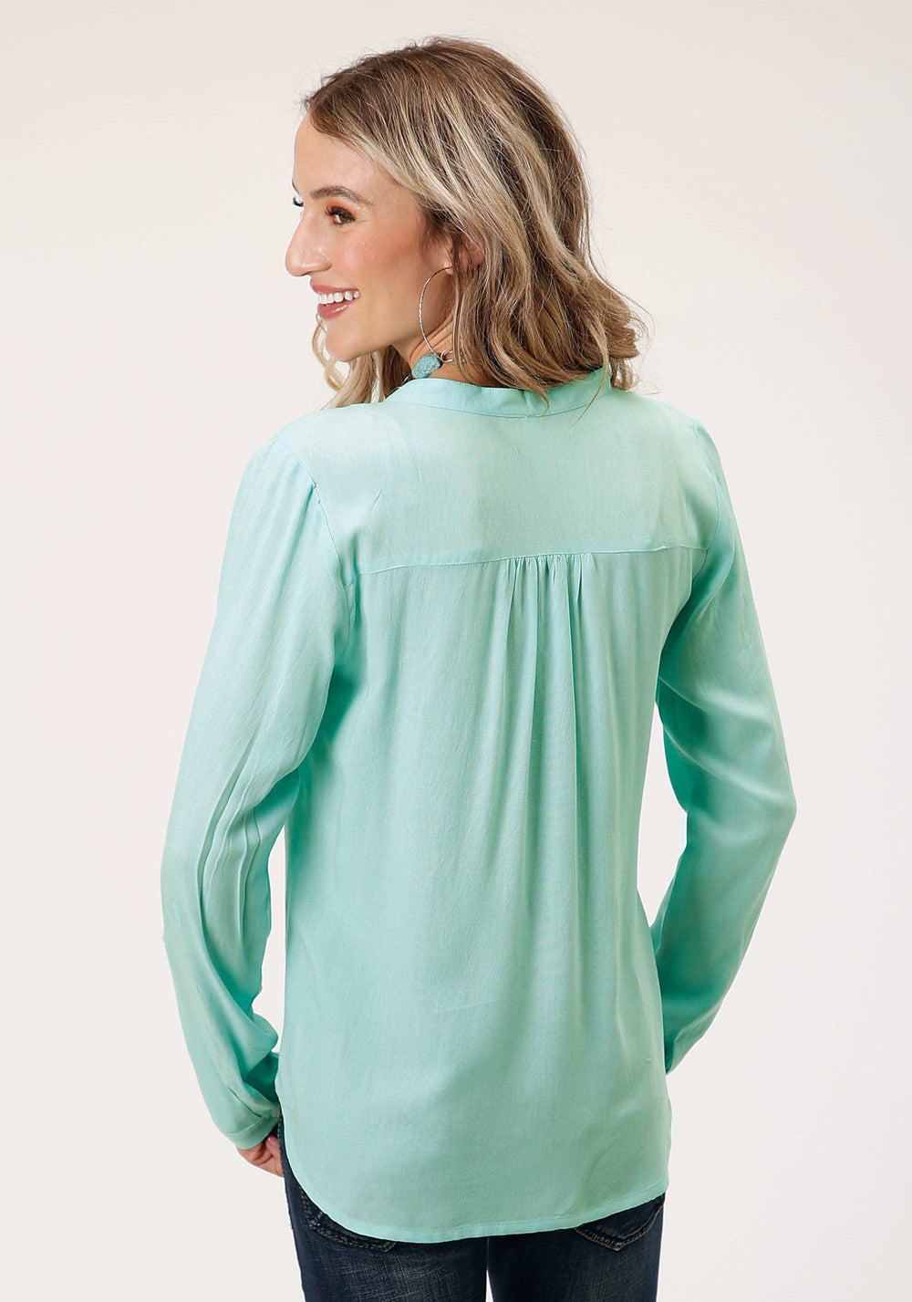Roper Womens Long Sleeve Solid Aqua Rayon Blouse - Roper - Flyclothing LLC