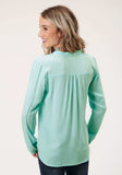 Roper Womens Long Sleeve Solid Aqua Rayon Blouse - Roper - Flyclothing LLC