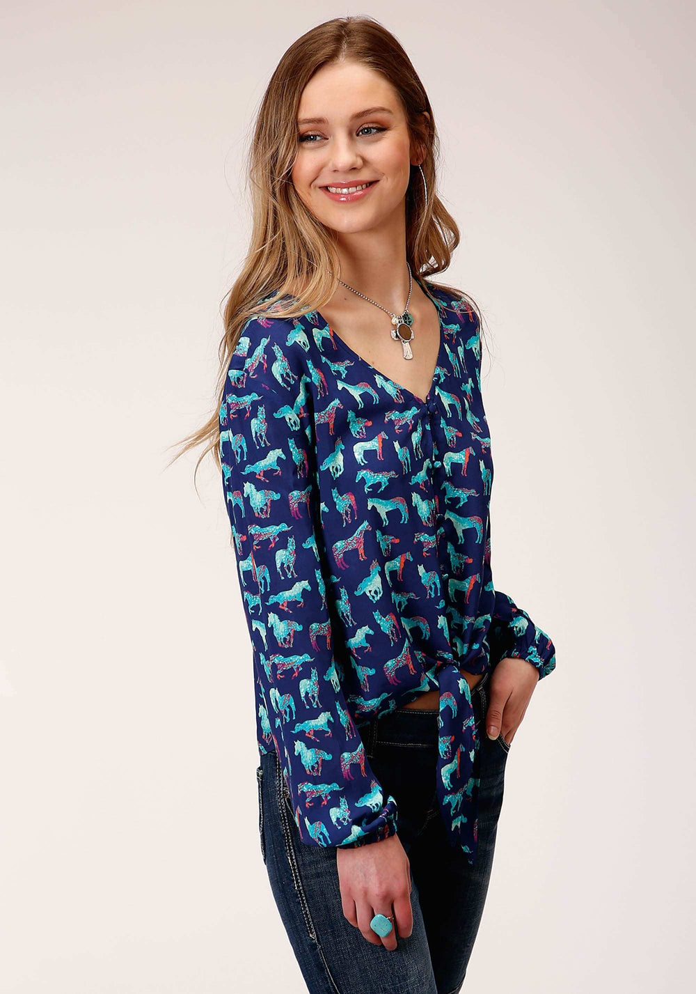 Roper Womens Long Sleeve Print Rayon Long Sleeve Blouse - Roper - Flyclothing LLC