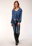 Roper Womens Long Sleeve Print Rayon Long Sleeve Blouse - Roper - Flyclothing LLC