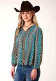 Roper Womens Long Sleeve Leopard Stripe Print Rayon Blouse - Roper - Flyclothing LLC
