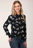 Roper Womens Long Sleeve Snap Wild Horse Print Rayon Long Sleeve Western Shirt - Roper - Flyclothing LLC