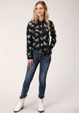 Roper Womens Long Sleeve Snap Wild Horse Print Rayon Long Sleeve Western Shirt - Roper - Flyclothing LLC