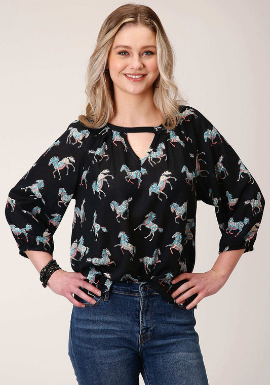 Roper Womens Long Sleeve Wild Horse Print Rayon Long Sleeve Blouse - Roper - Flyclothing LLC