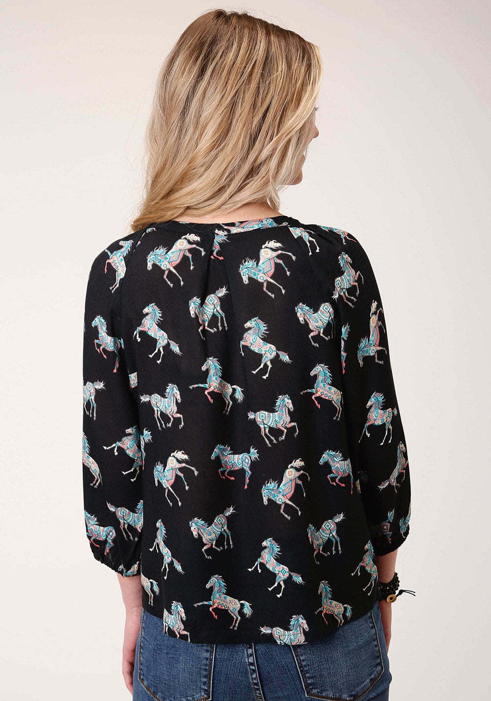 Roper Womens Long Sleeve Wild Horse Print Rayon Long Sleeve Blouse - Roper - Flyclothing LLC