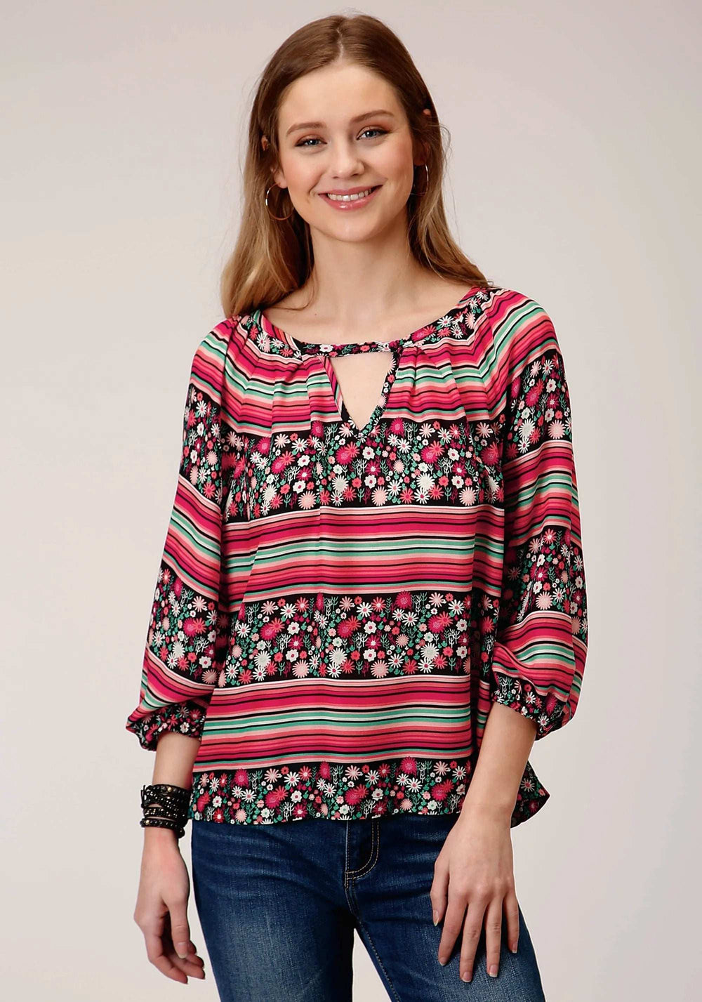 Roper Womens Long Sleeve Floral Print Rayon Peasant Blouse - Roper - Flyclothing LLC