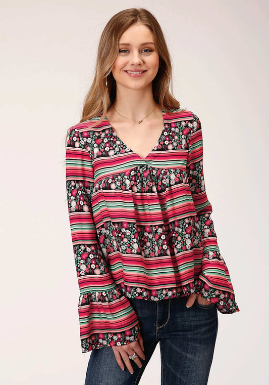 Roper Womens Long Sleeve Floral Print Rayon Peasant Blouse - Roper - Flyclothing LLC