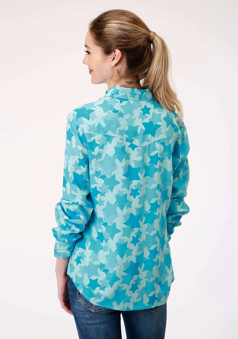 Roper Womens Long Sleeve Snap Star Printed Rayon Western Shirt - Roper - Flyclothing LLC