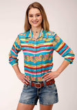 Roper Womens Blue Yellow And Red Serape Print Long Sleeve Western Shirt - Roper - Flyclothing LLC