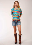 Roper Womens Blue Yellow And Red Serape Print Long Sleeve Western Shirt - Roper - Flyclothing LLC