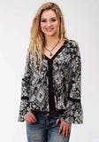 Roper Womens Black And White Diamond Floral Print Long Sleeve Western Shirt - Roper - Flyclothing LLC