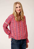 Roper Womens Long Sleeve Aztec Print Rayon Peasant Blouse - Roper - Flyclothing LLC
