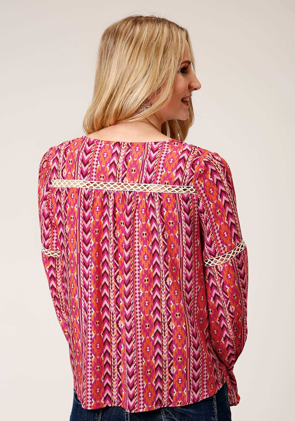 Roper Womens Long Sleeve Aztec Print Rayon Peasant Blouse - Roper - Flyclothing LLC