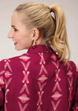 Roper Womens Long Sleeve Snap Wine Aztec Print Western Western Shirt - Roper - Flyclothing LLC
