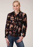 Roper Womens Long Sleeve Snap Retro Rodeo Print Western Shirt Western Shirt - Roper - Flyclothing LLC