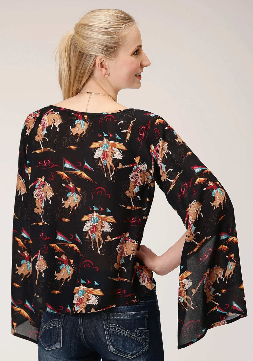 Roper Womens Long Sleeve Retro Rodeo Print Flowy Blouse - Roper - Flyclothing LLC