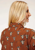 Roper Womens Long Sleeve Snap Cowskulls Print Long Sleeve Western Western Shirt - Roper - Flyclothing LLC