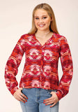 Roper WOMENS LONG SLEEVE RAYON AZTEC PRINT BLOUSE - Roper - Flyclothing LLC