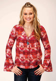 Roper Womens Long Sleeve Rayon Aztec Print Peasant Blouse - Roper - Flyclothing LLC