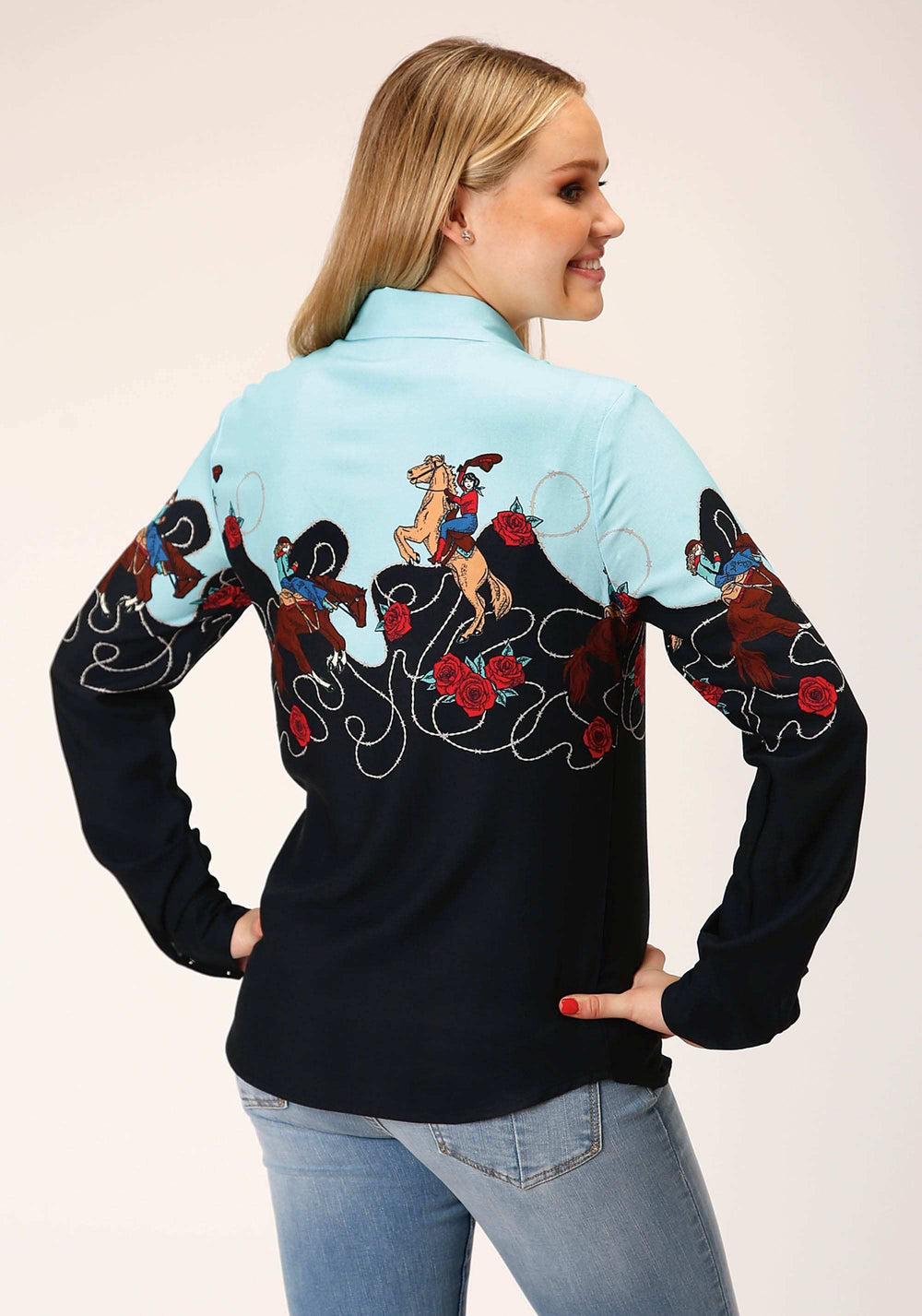 Roper Womens Long Sleeve Snap Cowgirl Border Printed Rayon Western Shirt - Roper - Flyclothing LLC