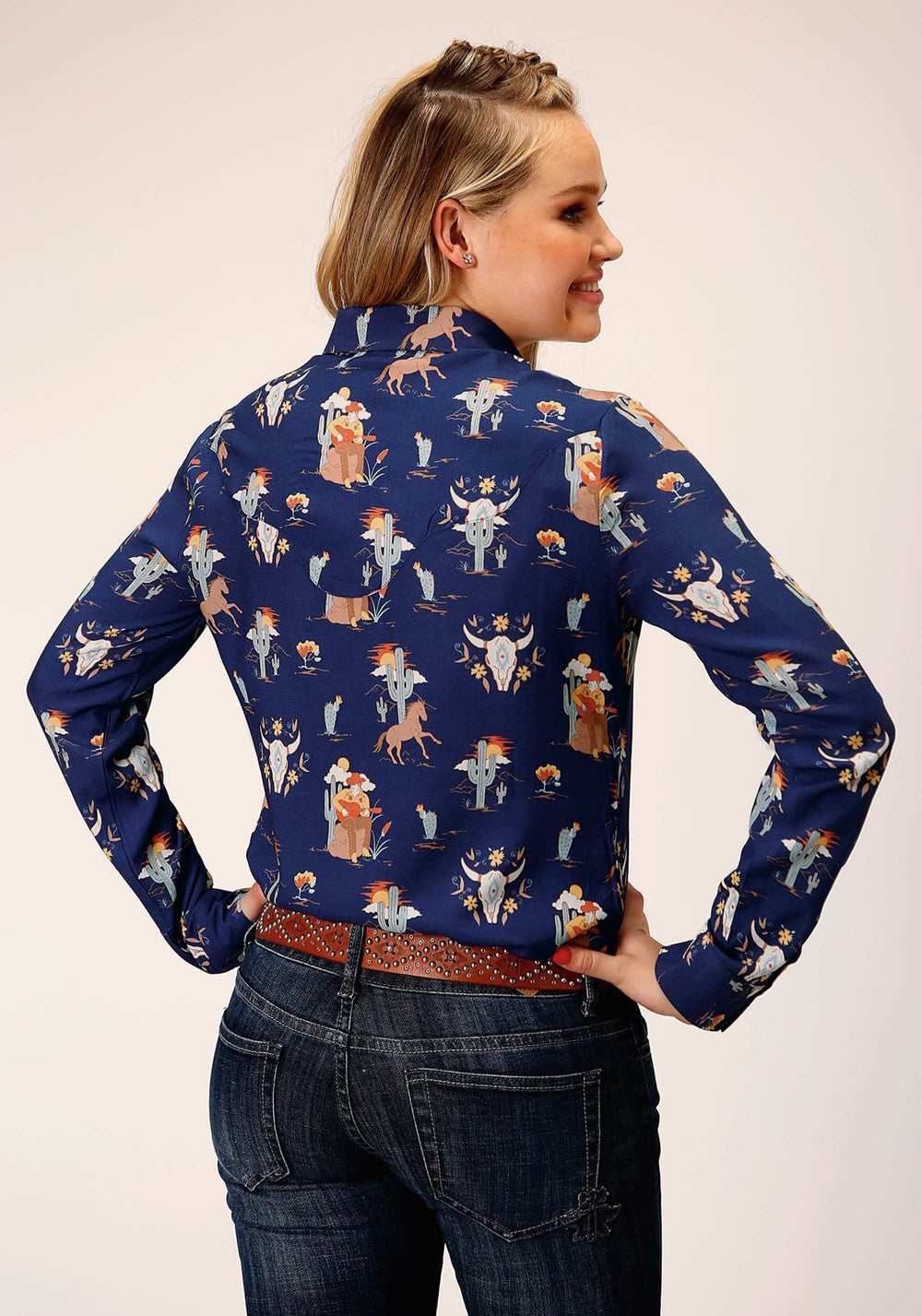Roper Womens Long Sleeve Snap Cowboy Print Rayon Western Shirt - Roper - Flyclothing LLC