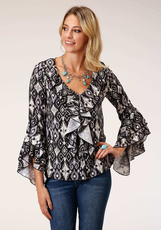 Roper Womens Long Sleeve Poly Crepe Blouse With Ruffles - Roper - Flyclothing LLC