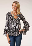 Roper Womens Long Sleeve Poly Crepe Blouse With Ruffles - Roper - Flyclothing LLC