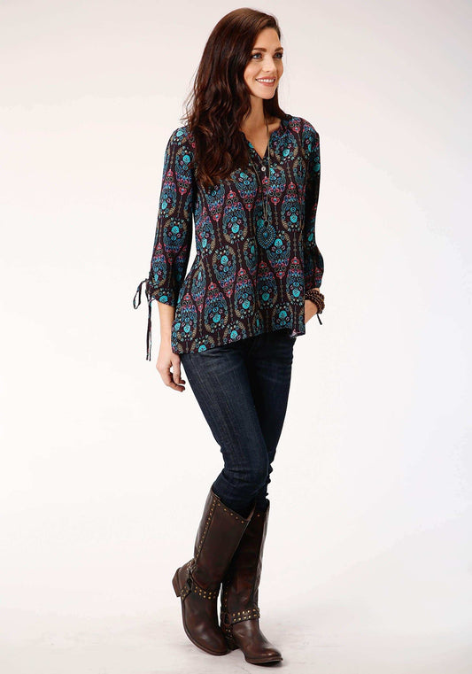 Roper Womens Purple Jewel Tone Paisley Print Long Sleeve Western Shirt - Roper - Flyclothing LLC