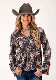 Roper Womens Long Sleeve Coral Floral Print Peasant Blouse - Roper - Flyclothing LLC