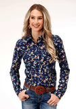 Roper Womens Long Sleeve Snap Poly Crepe Feather Foliage Print Western Shirt - Roper - Flyclothing LLC