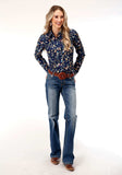 Roper Womens Long Sleeve Snap Poly Crepe Feather Foliage Print Western Shirt - Roper - Flyclothing LLC