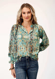 Roper Womens Long Sleeve Poly Teal Snake Print Blouse - Roper - Flyclothing LLC