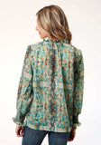 Roper Womens Long Sleeve Poly Teal Snake Print Blouse - Roper - Flyclothing LLC