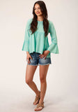 Roper Womens Long Sleeve Cotton Dip Dye Turquoise Blouse - Roper - Flyclothing LLC