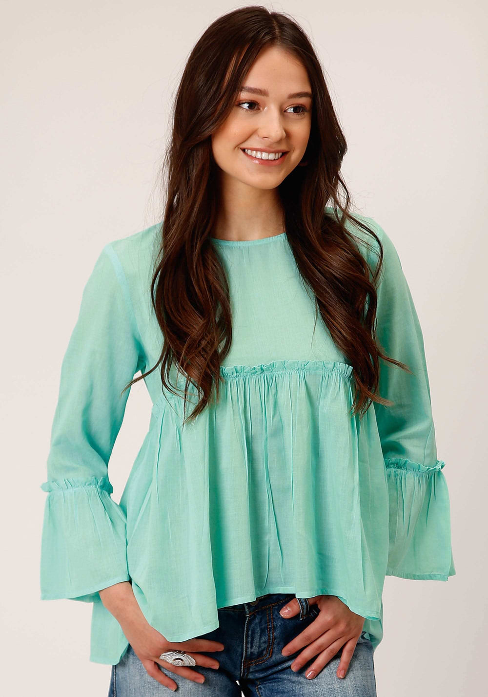Roper Womens Long Sleeve Cotton Dip Dye Turquoise Blouse - Roper - Flyclothing LLC