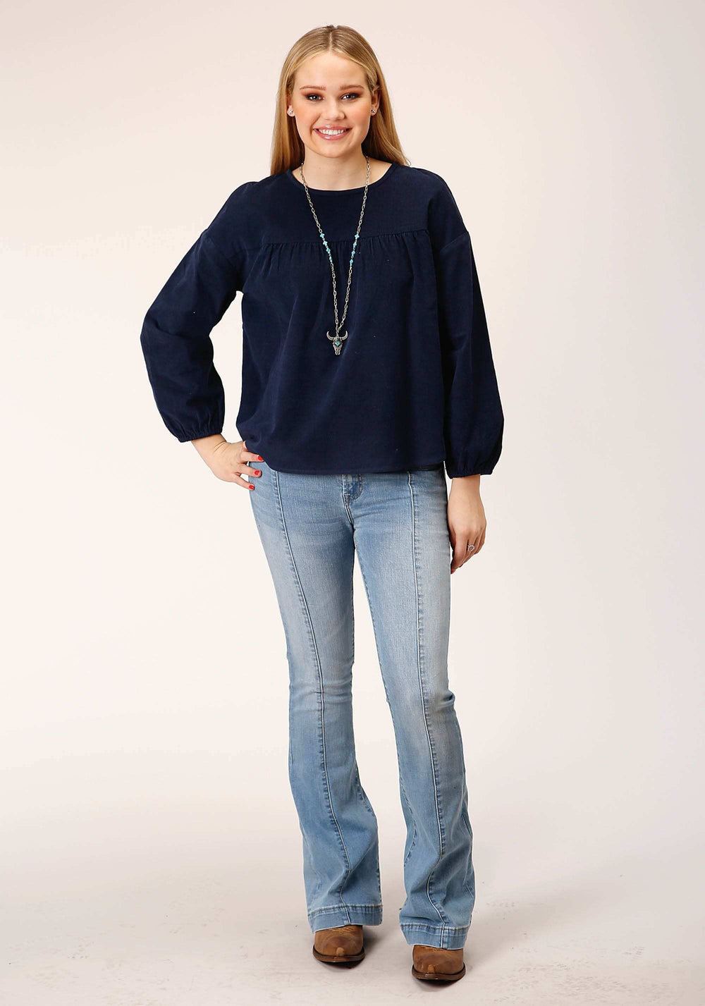 Roper Womens Long Sleeve Corduroy Velour Long Sleeve Blouse - Roper - Flyclothing LLC