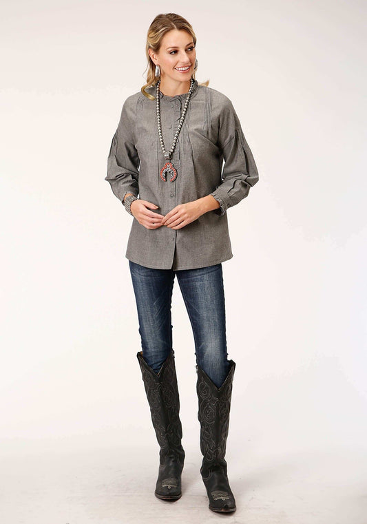 Roper Womens Long Sleeve Cotton Melange Y D Btn Frt Blouse - Roper - Flyclothing LLC