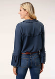 Roper Womens Long Sleeve Navy Poly American Crepe Blouse - Roper - Flyclothing LLC