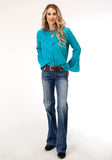 Roper Womens Long Sleeve Dk Turquoise Poly Peasant Blouse - Roper - Flyclothing LLC